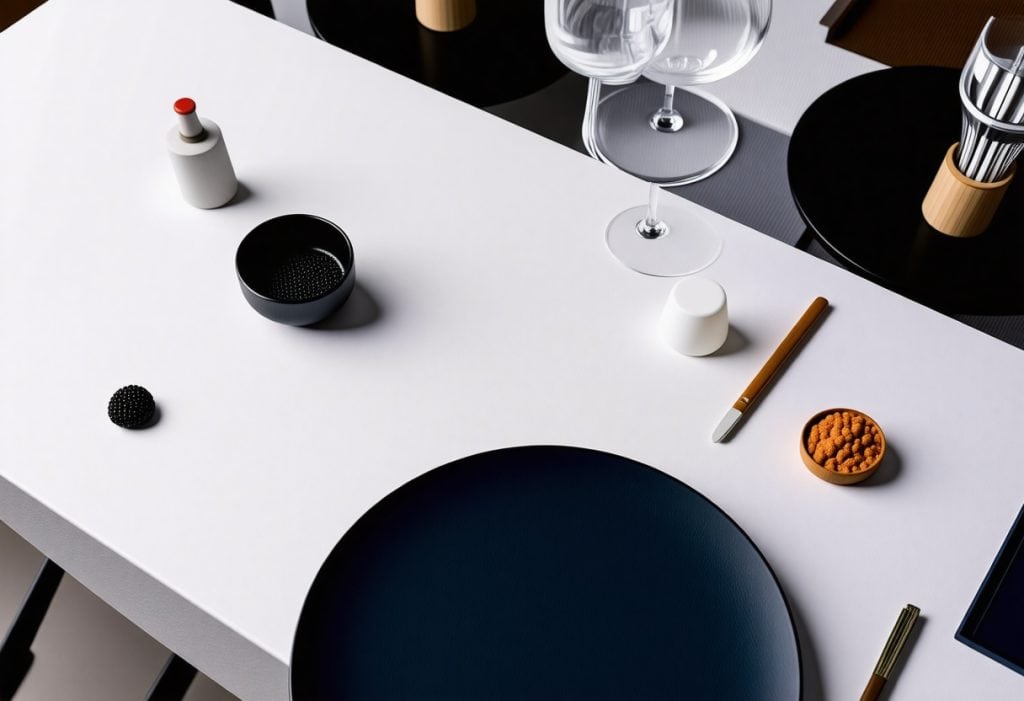 절제된 색감의 식기와 소품으로 구성된 모던한 테이블 연출